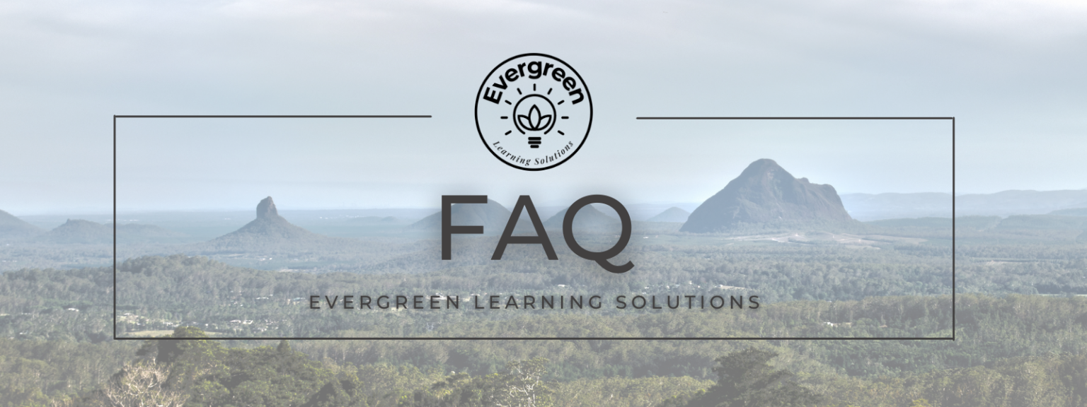 FAQ title with the Glasshouse Mountains in the background, symbolising clarity and guidance