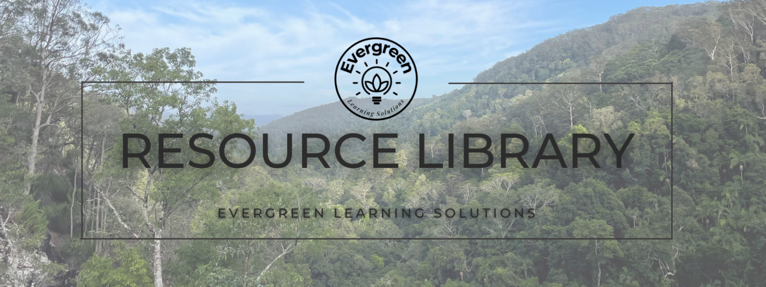 Resource Library title with hills in the background, symbolising growth and learning opportunities.