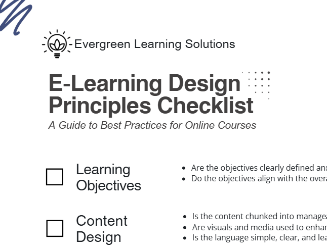 E-Learning Design Principles Checklist snippet, previewing key guidelines for creating engaging and effective online learning experiences