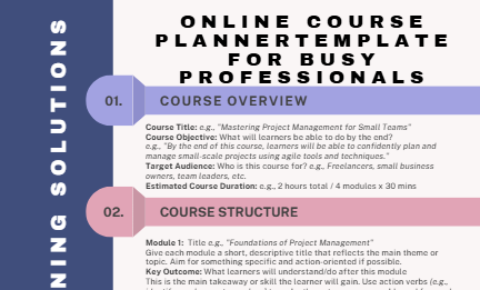 Online Course Planner Template for Busy Professionals snippet, offering a preview of the structured template to help organise and plan online courses.