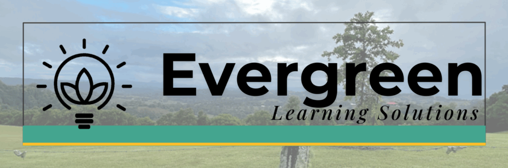 Evergreen Learning Solutions title with a paddock in the background, symbolising open space and opportunities for growth.
